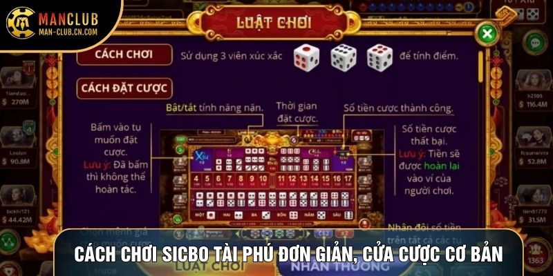 Cách chơi Sicbo Tài Phú đơn giản, cửa cược cơ bản